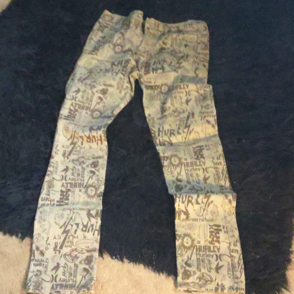 Hurley skinny 79x sz32 men's jeans tan imprinted with logo